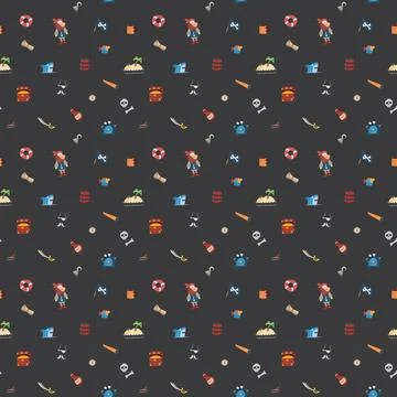 Cute Pirate elements Seamless Pattern. Cartoon items Pirate and objects. ba.. Stock Illustration