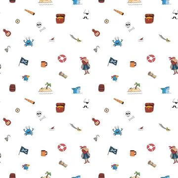 Cute Pirate elements Seamless Pattern. Cartoon items Pirate and objects. ba.. イラスト素材