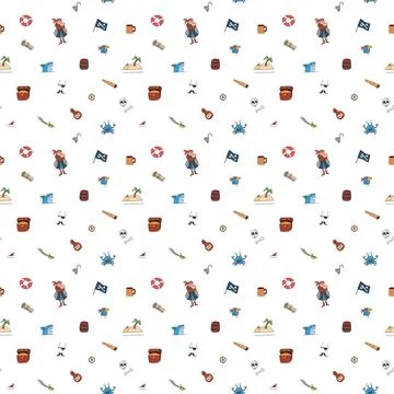 Cute Pirate elements Seamless Pattern. Cartoon items Pirate and objects. ba.. Stock Illustration