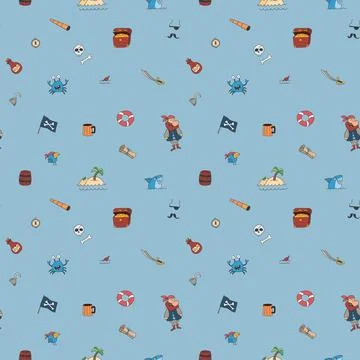 Cute Pirate elements Seamless Pattern. Cartoon items Pirate and objects. ba.. 스톡 일러스트