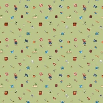 Cute Pirate elements Seamless Pattern. Cartoon items Pirate and objects. ba.. Illustrazione stock