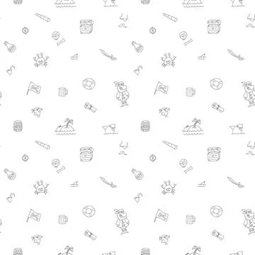 Cute Pirate elements Seamless Pattern. Cartoon items Pirate and objects. ba.. Illustrazione stock