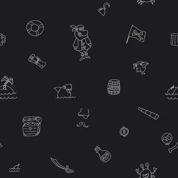Cute Pirate elements Seamless Pattern. Cartoon items Pirate and objects. ba.. Illustrazione stock