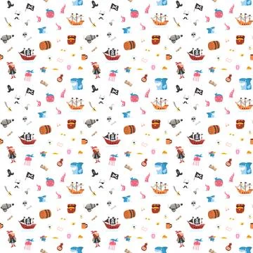 Cute Pirate elements Seamless Pattern. Cartoon items Pirate and objects. ba.. Stockillustratie