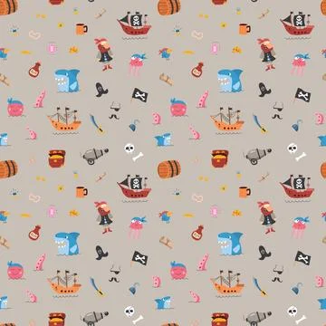 Cute Pirate elements Seamless Pattern. Cartoon items Pirate and objects. ba.. Stockillustratie