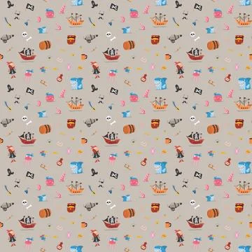 Cute Pirate elements Seamless Pattern. Cartoon items Pirate and objects. ba.. 스톡 일러스트