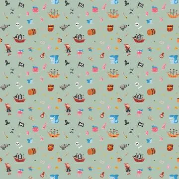 Cute Pirate elements Seamless Pattern. Cartoon items Pirate and objects. ba.. Stockillustratie