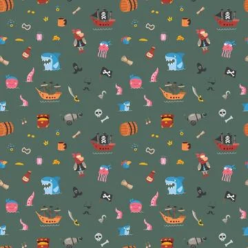 Cute Pirate elements Seamless Pattern. Cartoon items Pirate and objects. ba.. Stockillustratie