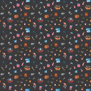 Cute Pirate elements Seamless Pattern. Cartoon items Pirate and objects. ba.. Stockillustratie