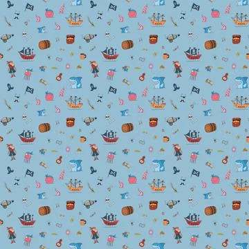 Cute Pirate elements Seamless Pattern. Cartoon items Pirate and objects. ba.. イラスト素材