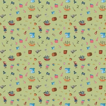 Cute Pirate elements Seamless Pattern. Cartoon items Pirate and objects. ba.. 스톡 일러스트