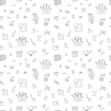 Cute Pirate elements Seamless Pattern. Cartoon items Pirate and objects. ba.. イラスト素材