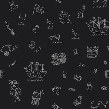 Cute Pirate elements Seamless Pattern. Cartoon items Pirate and objects. ba.. 스톡 일러스트