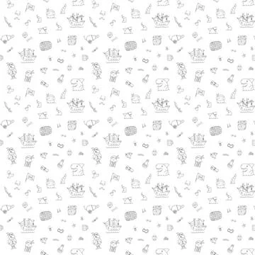Cute Pirate elements Seamless Pattern. Cartoon items Pirate and objects. ba.. Illustrazione stock