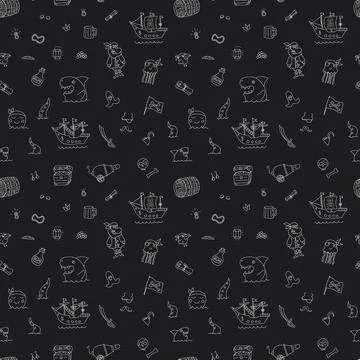 Cute Pirate elements Seamless Pattern. Cartoon items Pirate and objects. ba.. Stockillustratie