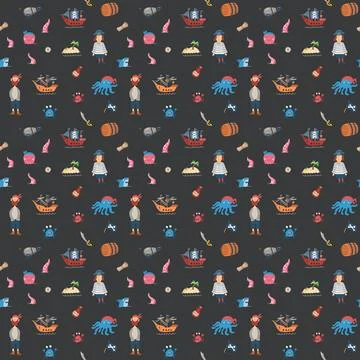 Cute Pirate elements Seamless Pattern. Cartoon items Pirate and objects. ba.. Stockillustratie