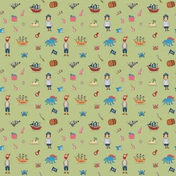 Cute Pirate elements Seamless Pattern. Cartoon items Pirate and objects. ba.. イラスト素材