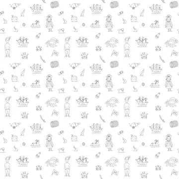 Cute Pirate elements Seamless Pattern. Cartoon items Pirate and objects. ba.. イラスト素材