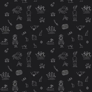 Cute Pirate elements Seamless Pattern. Cartoon items Pirate and objects. ba.. Illustrazione stock