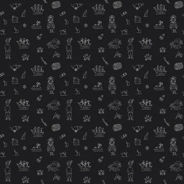 Cute Pirate elements Seamless Pattern. Cartoon items Pirate and objects. ba.. Stock Illustration
