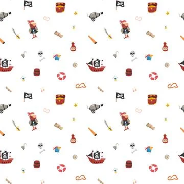 Cute Pirate elements Seamless Pattern. Cartoon items Pirate and objects. ba.. Stockillustratie