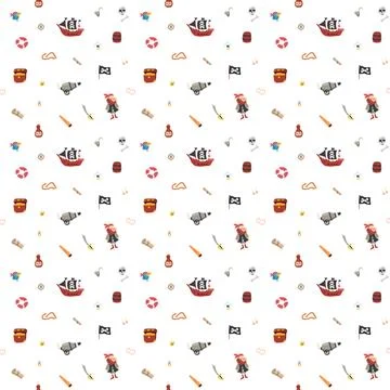 Cute Pirate elements Seamless Pattern. Cartoon items Pirate and objects. ba.. イラスト素材
