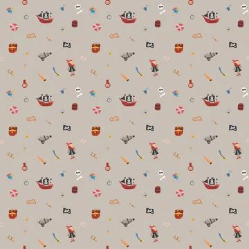 Cute Pirate elements Seamless Pattern. Cartoon items Pirate and objects. ba.. イラスト素材