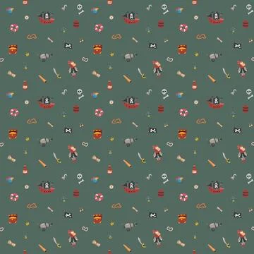 Cute Pirate elements Seamless Pattern. Cartoon items Pirate and objects. ba.. イラスト素材