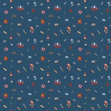 Cute Pirate elements Seamless Pattern. Cartoon items Pirate and objects. ba.. Stockillustratie