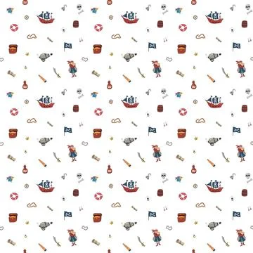 Cute Pirate elements Seamless Pattern. Cartoon items Pirate and objects. ba.. Stockillustratie