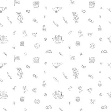 Cute Pirate elements Seamless Pattern. Cartoon items Pirate and objects. ba.. イラスト素材