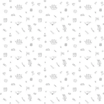 Cute Pirate elements Seamless Pattern. Cartoon items Pirate and objects. ba.. Illustrazione stock