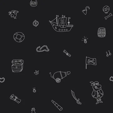 Cute Pirate elements Seamless Pattern. Cartoon items Pirate and objects. ba.. Stock Illustration