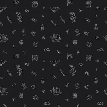 Cute Pirate elements Seamless Pattern. Cartoon items Pirate and objects. ba.. Stock Illustration