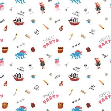 Cute Pirate elements Seamless Pattern. Cartoon items Pirate and objects. ba.. Stock Illustration