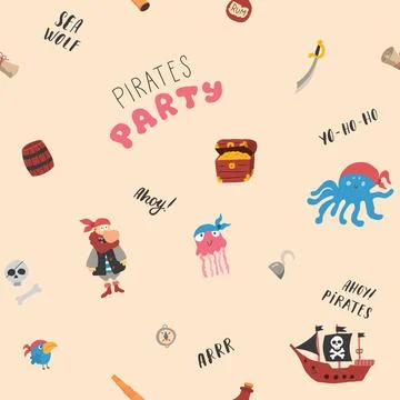 Cute Pirate elements Seamless Pattern. Cartoon items Pirate and objects. ba.. 스톡 일러스트