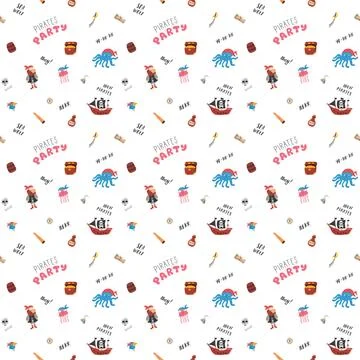 Cute Pirate elements Seamless Pattern. Cartoon items Pirate and objects. ba.. 스톡 일러스트