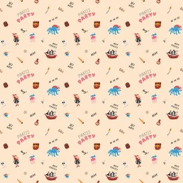 Cute Pirate elements Seamless Pattern. Cartoon items Pirate and objects. ba.. イラスト素材