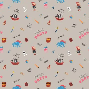 Cute Pirate elements Seamless Pattern. Cartoon items Pirate and objects. ba.. Stock Illustration
