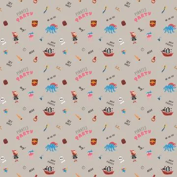 Cute Pirate elements Seamless Pattern. Cartoon items Pirate and objects. ba.. Stock Illustration