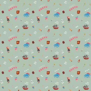 Cute Pirate elements Seamless Pattern. Cartoon items Pirate and objects. ba.. Illustrazione stock