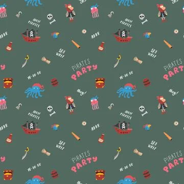 Cute Pirate elements Seamless Pattern. Cartoon items Pirate and objects. ba.. Stockillustratie