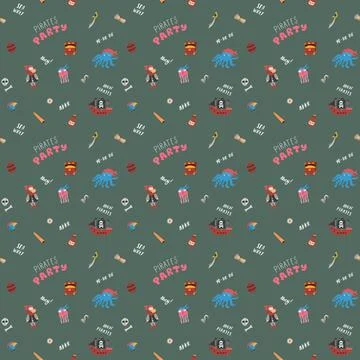 Cute Pirate elements Seamless Pattern. Cartoon items Pirate and objects. ba.. Illustrazione stock
