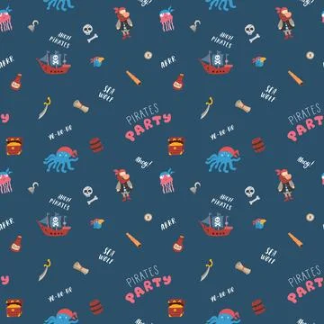 Cute Pirate elements Seamless Pattern. Cartoon items Pirate and objects. ba.. イラスト素材