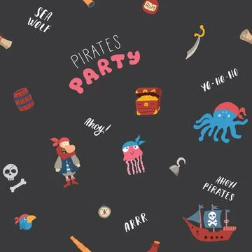 Cute Pirate elements Seamless Pattern. Cartoon items Pirate and objects. ba.. Stockillustratie