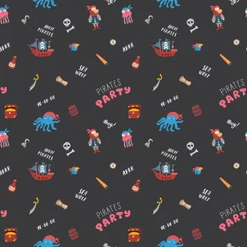 Cute Pirate elements Seamless Pattern. Cartoon items Pirate and objects. ba.. イラスト素材