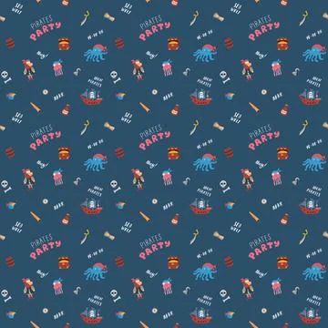 Cute Pirate elements Seamless Pattern. Cartoon items Pirate and objects. ba.. Stockillustratie