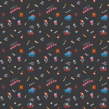 Cute Pirate elements Seamless Pattern. Cartoon items Pirate and objects. ba.. Stock Illustration