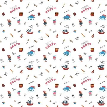 Cute Pirate elements Seamless Pattern. Cartoon items Pirate and objects. ba.. Stock Illustration