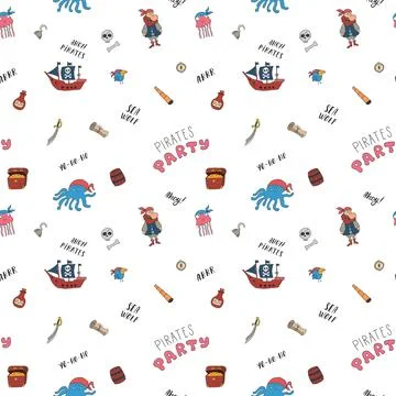 Cute Pirate elements Seamless Pattern. Cartoon items Pirate and objects. ba.. Stockillustratie